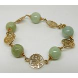 Chinese 18k gold bracelet set with jadeite beads