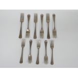 A quantity of Georgian Old English pattern hallmarked silver forks comprising a set of six table
