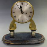 Late 19th/ early 20th century single fusee skeleton clock, the silvered Roman dial with black