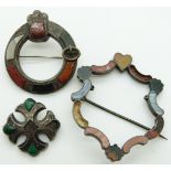 Victorian Scottish brooch/ kilt pin set with agate in a buckle design, a silver and agate brooch and