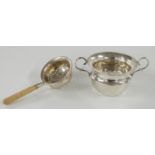 George V hallmarked silver twin handled cup, Chester 1914, width 12.5cm, 49g together with an Edward