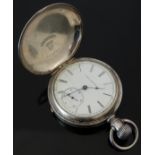 Elgin coin silver keyless winding full hunter pocket watch with inset subsidiary seconds dial, blued