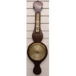 Nineteenth century banjo style aneroid barometer / thermometer, the silvered dial with engraved