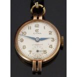 Cyma Cymaflex 9ct gold ladies wristwatch with inset subsidiary seconds dial, blued dauphine hands,