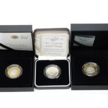Three silver proof Piedfort £2 coins including 1995 50th Anniversary of the United Nations, 2005