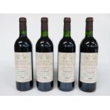 Four bottles of French red Bordeaux wine, Chateau Hanteillan 1988, 12.5%, 75cl