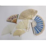 Six various fans including bone, lace and hand painted examples