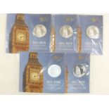 Five Royal Mint 2015 Big Ben £100 fine silver coins, in original packaging