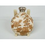 Victorian hallmarked silver topped circular ceramic scent bottle with Chinese style decoration,