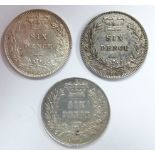 Three Victorian young head sixpences, all NVF, 1871, 1879 and 1880