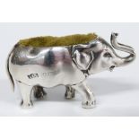 Edward VII hallmarked silver novelty pin cushion formed as an elephant, Birmingham 1904 maker Levi &