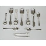 Five Victorian hallmarked silver fiddle pattern teaspoons, four further hallmarked silver