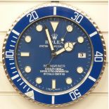 Rolex Oyster Perpetual Submariner dealers shop display advertising wall clock with blue face and