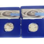 Two Royal Mint 1999 Diana Princess of Wales silver proof memorial five pound coins, both in original