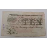 Warwick and Warwickshire provincial ten pound banknote, Leamington 1884, hand signed by cashier
