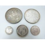 Victorian Jubilee coins, crown to threepence, five in all, includes double florin, shilling and