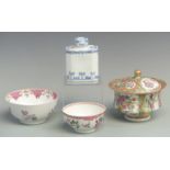 Two Chinese Famille rose bowls, Chinese 18thC tea caddy and a Chinese Cantonese bowl and cover