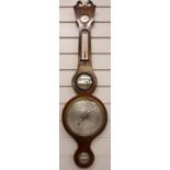 Edwardian banjo style mercury barometer with thermometer, hygrometer and mirror above, the
