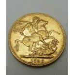 Victorian 1886 bun head gold full sovereign, Melbourne Mint