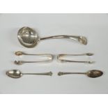 A quantity of hallmarked silver cutlery to include rat tail ladle, two pairs of sugar tongs and