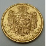 Christian X 1914 Danish gold 20 Kroner coin, 8.98g