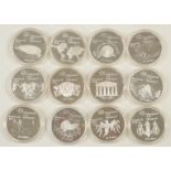 Twelve silver Canadian 10 dollar 1976 Olympic coins, weight 48.6g each