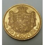 Christian X 1913 Danish gold 20 Kroner coin, 8.98g