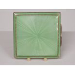 Asprey Art Deco hallmarked silver and guilloché enamel compact, Birmingham 1937, width 7cm, weight