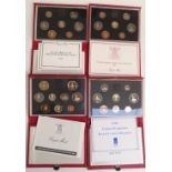 Four Royal Mint deluxe cased UK proof coin sets 1987, 1988, 1989 and 1990