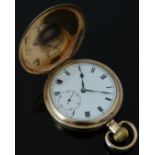 Zenith gold plated keyless winding full hunter pocket watch with inset subsidiary seconds dial,