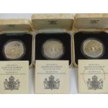 Three Royal Mint Queen Elizabeth the Queen Mother 80th Birthday silver proof crowns, all in original
