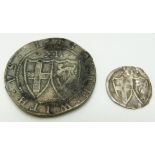 1659 Commonwealth Oliver Cromwell one penny and a museum copy 1653 shilling