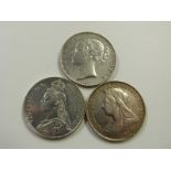 A trio of Victorian crowns comprising young head 1844, VIII with cinquefoils, 1896 LX veiled head,