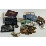 A collection of UK coinage, includes a quantity of Royal Mint proof sets 1970 etc., modern crowns,