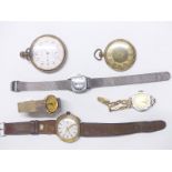 Six various wrist and pocket watches comprising Waltham, Newmark, Timex, two Sekonda and one other