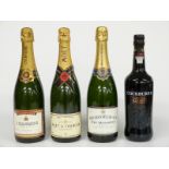 Four bottles of alcohol comprising Heidsieck & Co, Moet & Chandon and J Bourgeois 75cl bottles of