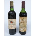 Two bottles of wine comprising Chateau Moulinet Pomerol 1972 and Chateau Prieure Lichine Margaux