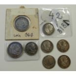 A small collection of George III coinage to include 1818 and 1819 shillings, and seven 'Bull head'