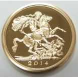 Royal Mint 2014 £5 gold coin 'The Five Sovereign Piece' brilliant uncirculated, cased with