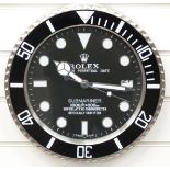 Rolex Oyster Perpetual Submariner dealer's shop display advertising wall clock with black face and