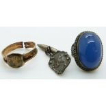 A Victorian ring (1.7g), a cufflink and a cabochon