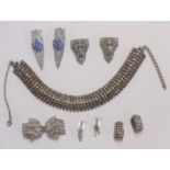 A collection of paste jewellery including choker, earrings, buckle and clips
