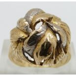 A 9ct gold ring made up of leaves, maker ML, size O, 5.5g