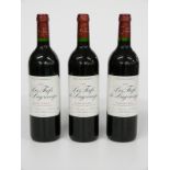 Three bottles of French red Bordeaux Les Fiefs de Lagrange 1995 St Julien, 750ml, 12.5% vol