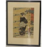 Toyokuni 3rd (Kunisada) c1840 Japanese woodblock print of a female figure, 37cm x 25cm
