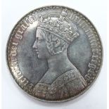 Victorian 1847 silver Gothic crown, MDCCCXLVII UNDECIMO edge, VF-EF