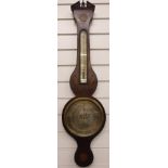 Nineteenth century banjo style mercury barometer / thermometer, the silvered dial signed Ortelli &
