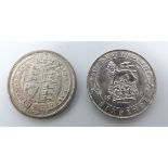 Victorian 1887 Jubilee head sixpence, shield reverse, unc, together with a 1916 George V example,