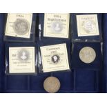 Westminster coin collectors' case containing five silver proof commemorative coins, together with