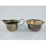 George VI hallmarked silver sugar bowl and jug, Birmingham 1943 maker Arnold E Williams, diameter of